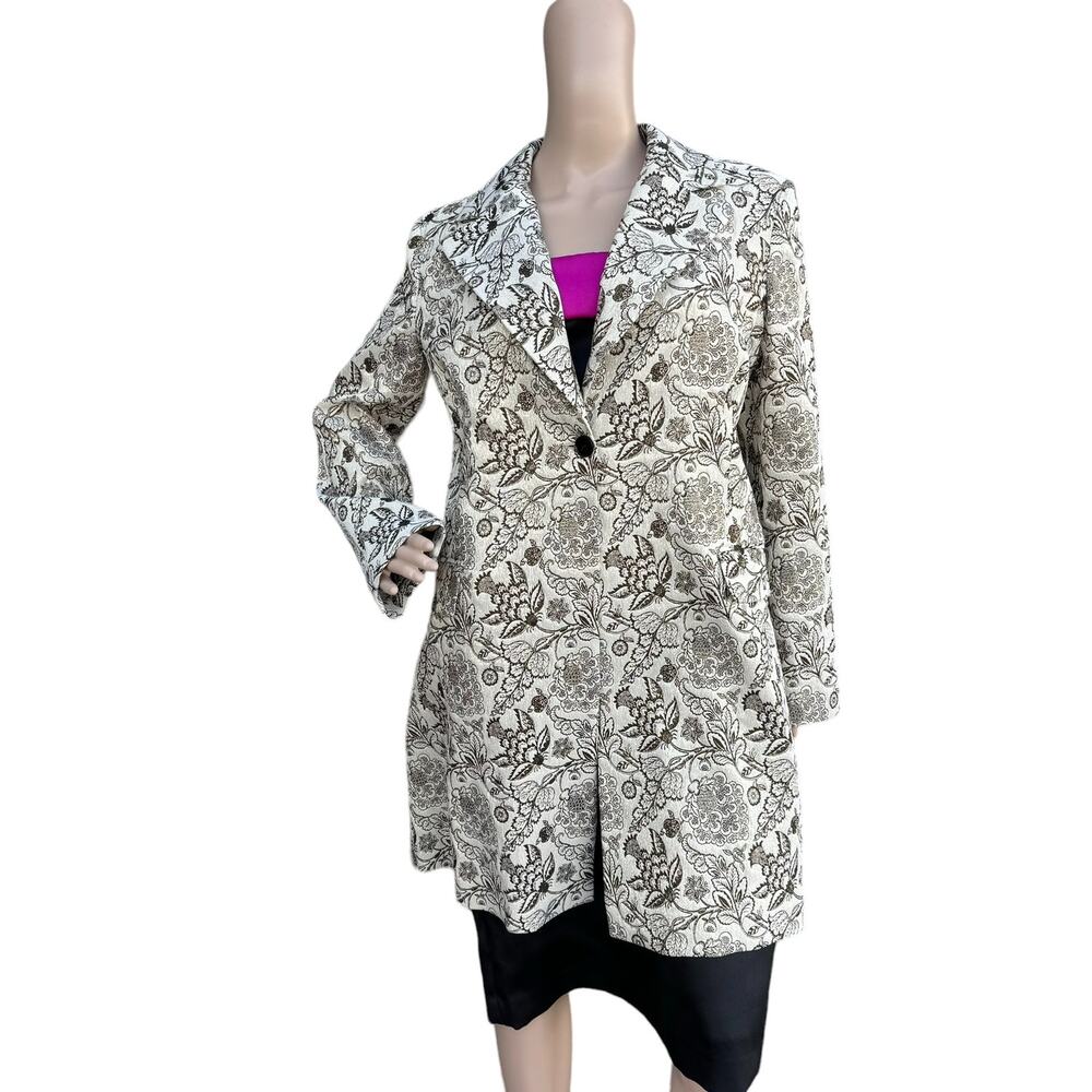 KAOS Italy Cream Brown Metallic Floral Brocade Mid Coat IT 48 US XL / 12 NWOT - Picture 9 of 9